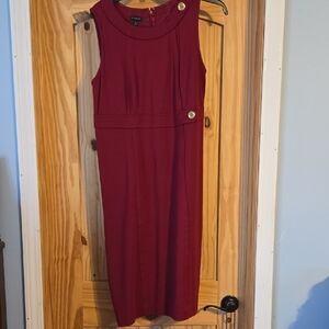 Talbots Deep Red Button-Accent Midi Dress